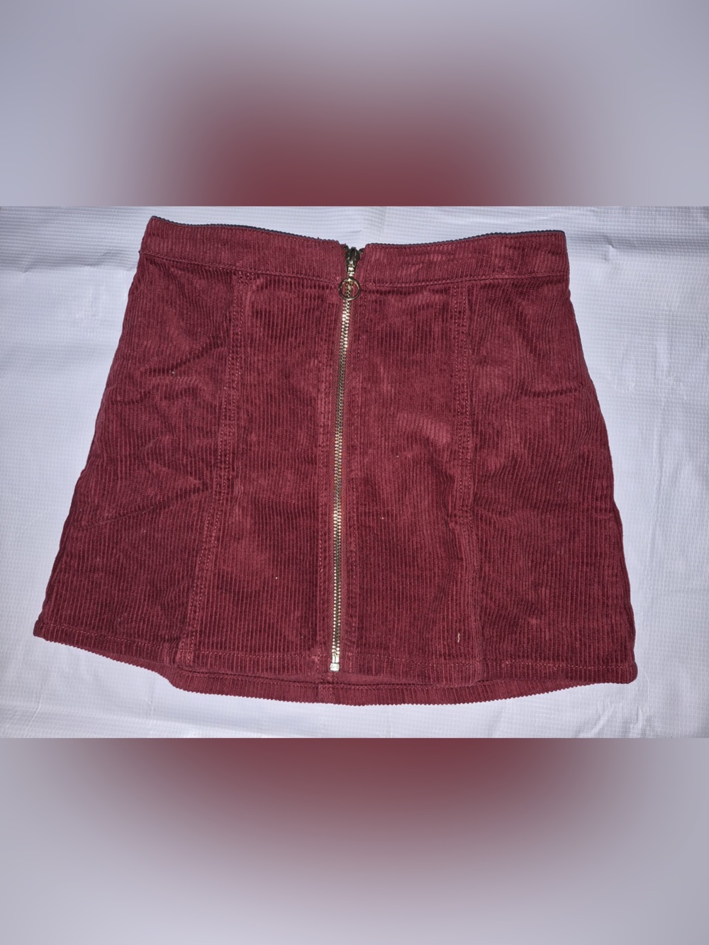 Forever 21 Burgundy Corduroy Zip Mini Skirt with Ring Pull